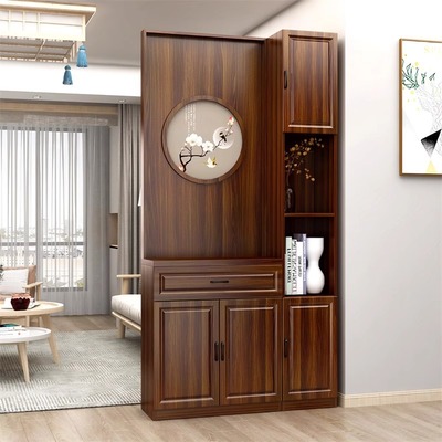 新中式屏风隔断玄关柜客厅入户正对门遮挡进门实木酒柜置物架新款
