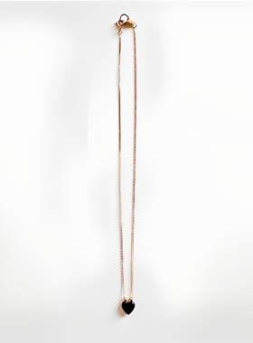 小众设计轻奢时尚珐琅黑色女士爱心镀925银锁骨链颈链配链配饰品