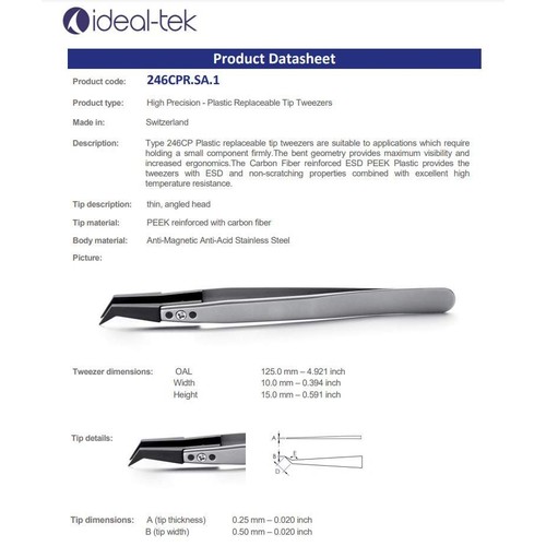 ideal-tek镊子246CPR.SA 微电子组装镊子 防静电可换头镊子