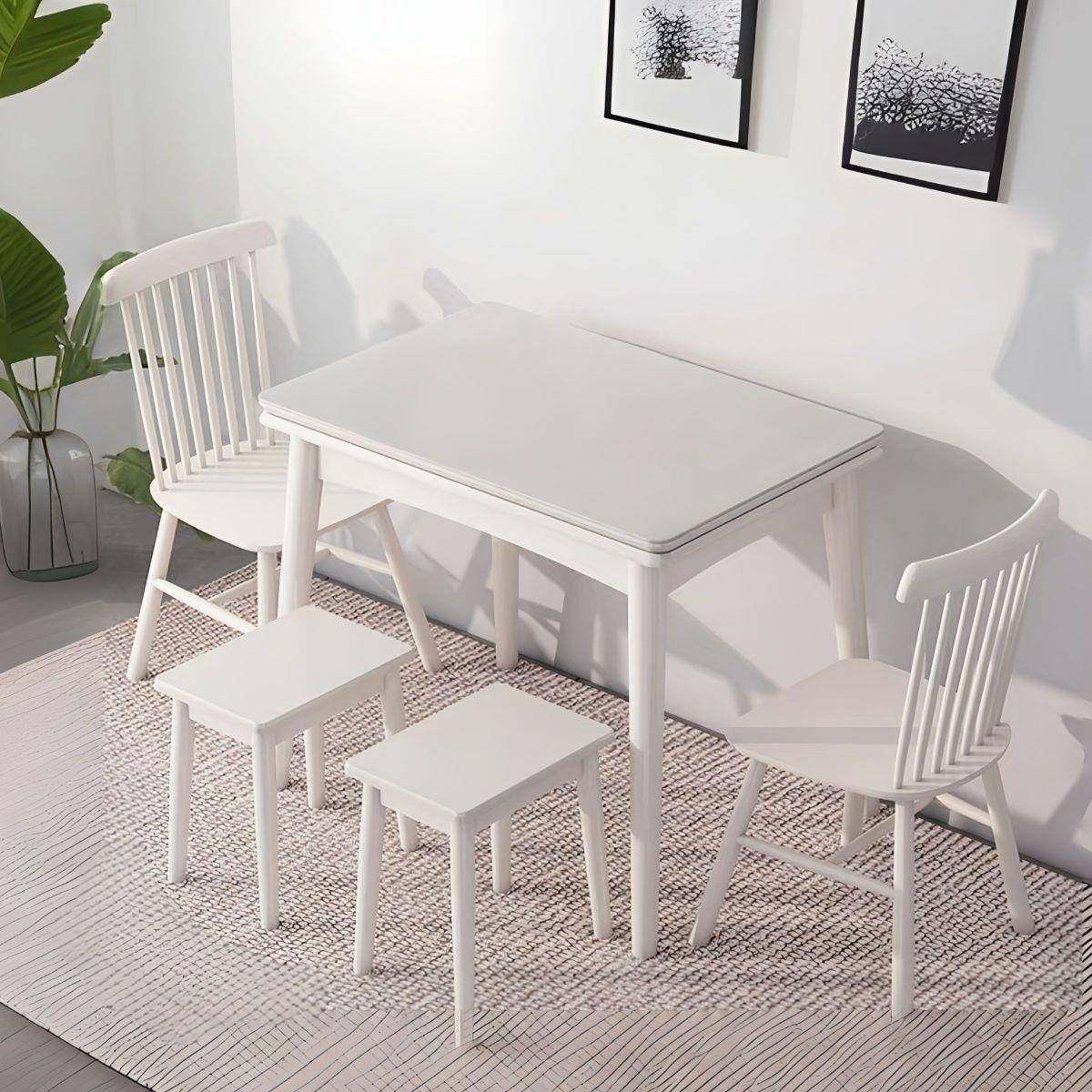 岩板折叠餐桌家用小户型奶油风可伸缩餐桌椅组合现代简约实木桌子