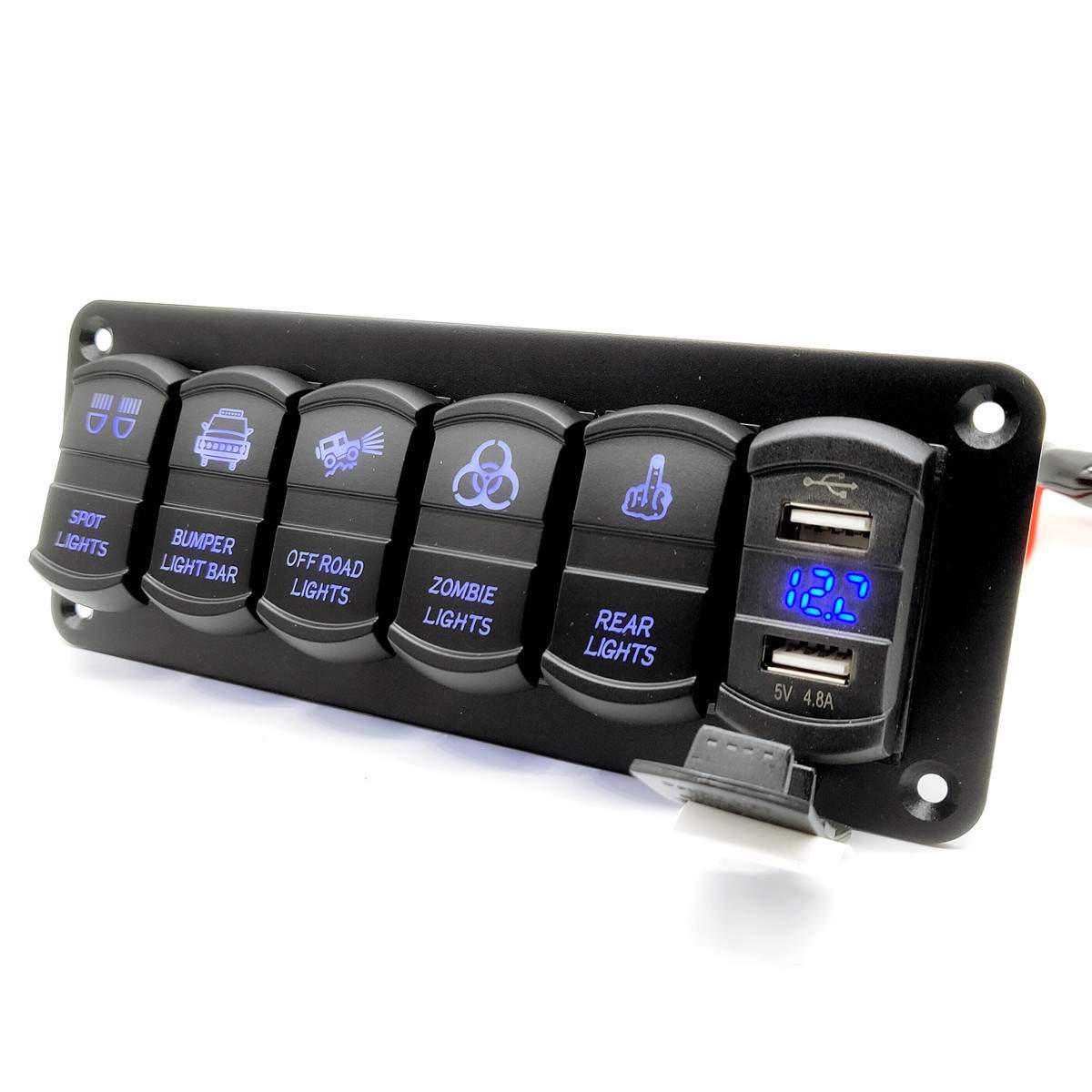 新品6组拨动摇杆船形开关面板双USB4.8A 汽车船舶改装开关12V用