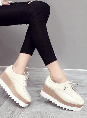 women shoes leather new platform black thick brogue wedges