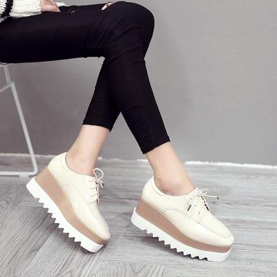 women shoes leather new platform black thick brogue wedges