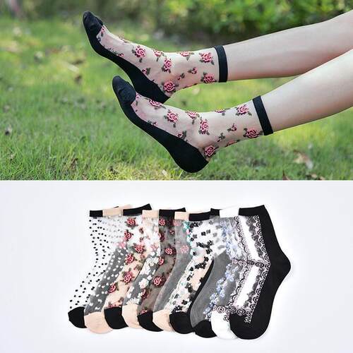Sexy fishnet Women Lace Ruffle Soft Comfy Sheer Silk Elastic