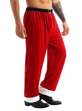 Mens Soft Velvet Pants Christmas Santa Claus Holiday Carniva