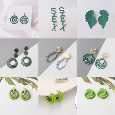 Green Color Women's Earrings Korean Fashion Hanging Earr