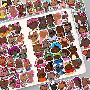 黑皮132张凯蒂猫卡通创意笔记本电脑Kitty贴纸手机壳手账装 饰贴画