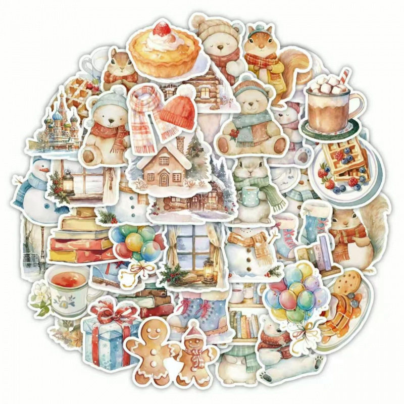 冬日童话动物贴纸124张小熊雪人可爱手机行李箱电脑手帐头盔装饰