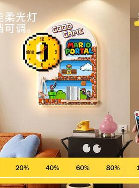 马里奥客厅挂卡通创意钟静音钟壁灯餐家用厅时可LOJ爱挂墙钟表新