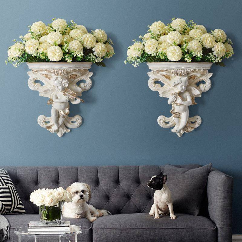 立花假花瓶挂件客厅SLN墙面饰天使墙上墙体欧式壁挂装品饰创壁意