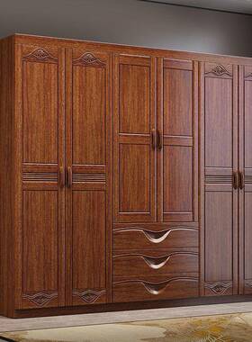 新带金款对开门抽屉储物柜卧室家具胡桃木实木75752衣柜四五门大