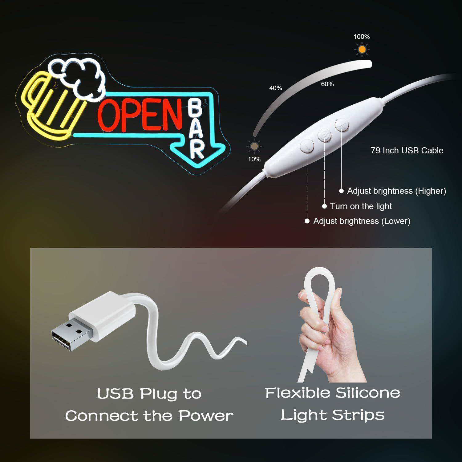 LED可调开放式A饰BS商务壁电酒光吧派对啤84344酒招牌插电源