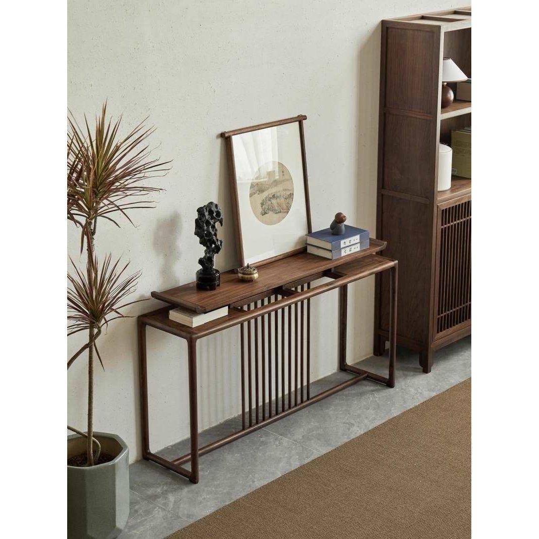 叙木新F87T9M75中式实木木条案黑胡桃木入玄关简约桌供桌供台榆户