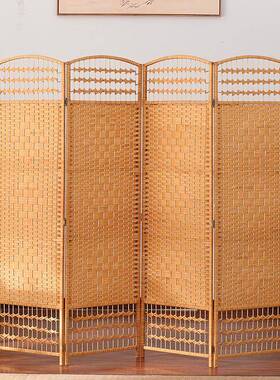 草动编屏隔断现代简木约客厅卧IQL室阳台风家用藤编折屏折叠移实