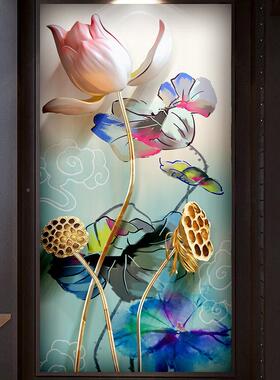 2025年新5D钻石满钻客厅荷花竖玄关水晶画点贴砖秀款十字HCL绣版2