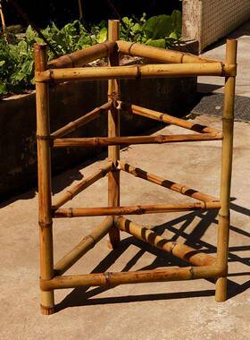 手工编织物竹制品三多35402层脚架置落架圆形竹编簸箕晒干货架子