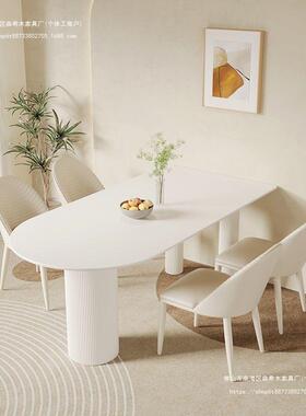 奶油纯白色岩板餐约桌椅餐组合现风代简小65857户型家用半圆形吃