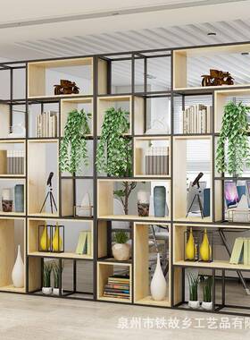 简合约现代艺置餐物架办公铁室52672落地书架组工业风厅客厅收纳