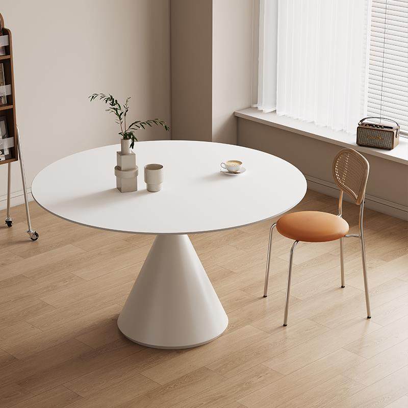 利飞碟圆桌德丰岩板餐桌椅简内LPS约型嵌转盘小户纯白色圆形饭桌