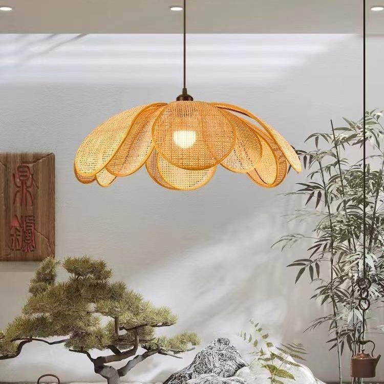 创餐厅吊12灯日式编原织民宿房间卧室客厅灯藤编花瓣意性个木风吊,家装灯饰光源,智能吊灯,淘宝优惠券,粉丝福利购,淘宝优惠卷