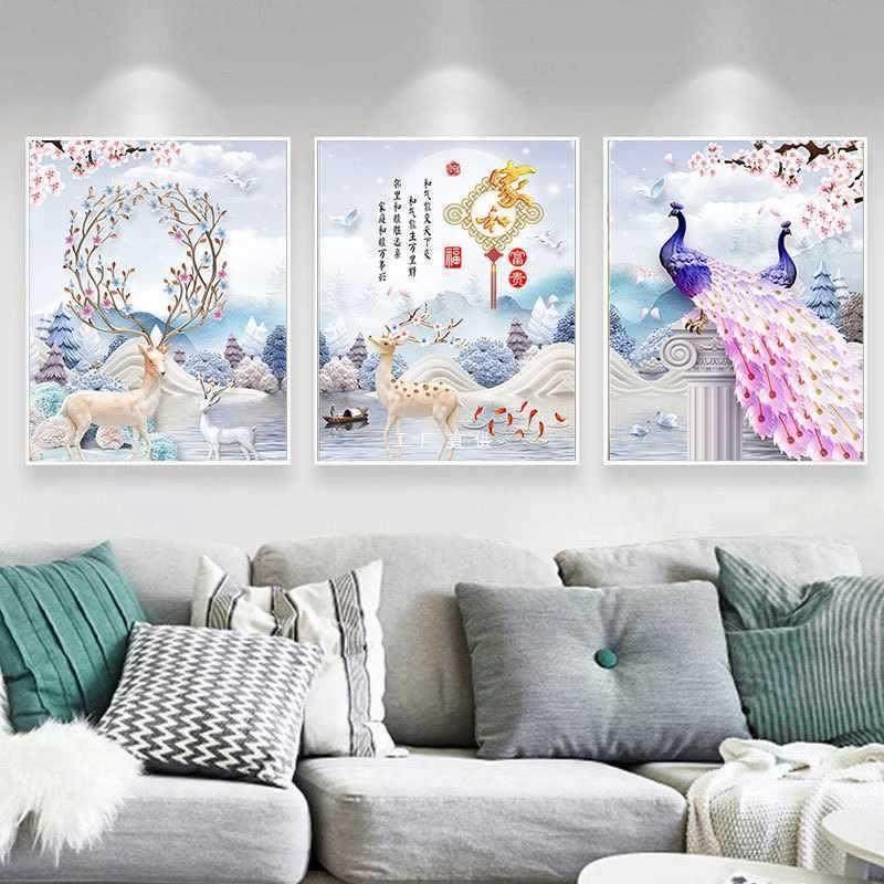 0钻石客画2三联画20F87559SM21年新款鹿厅满钻十字绣家和万事兴砖