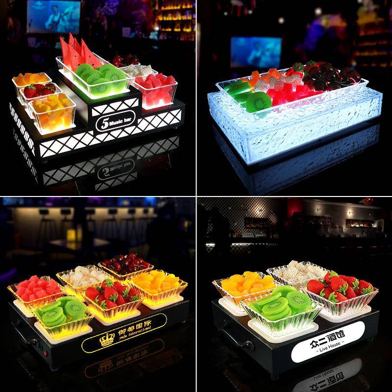 酒WZ-GP11吧发光果盘ktv专黑色格l用ed金属小吃盘碟水果盘拼盘托