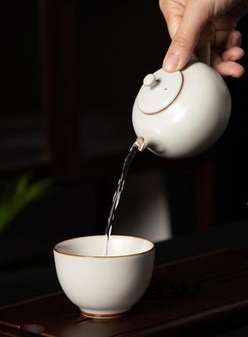 0德化陶瓷【单茶壶满17ml半哑光】无品牌/精工如汝窑米壶黄色意中
