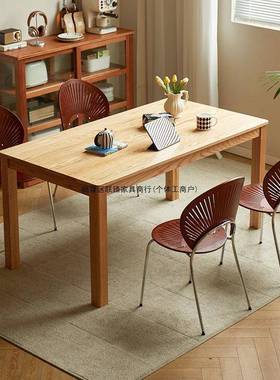 实木7763餐椅贝壳家用简约靠椅古背餐桌椅子桌复中古茶轻奢感木椅