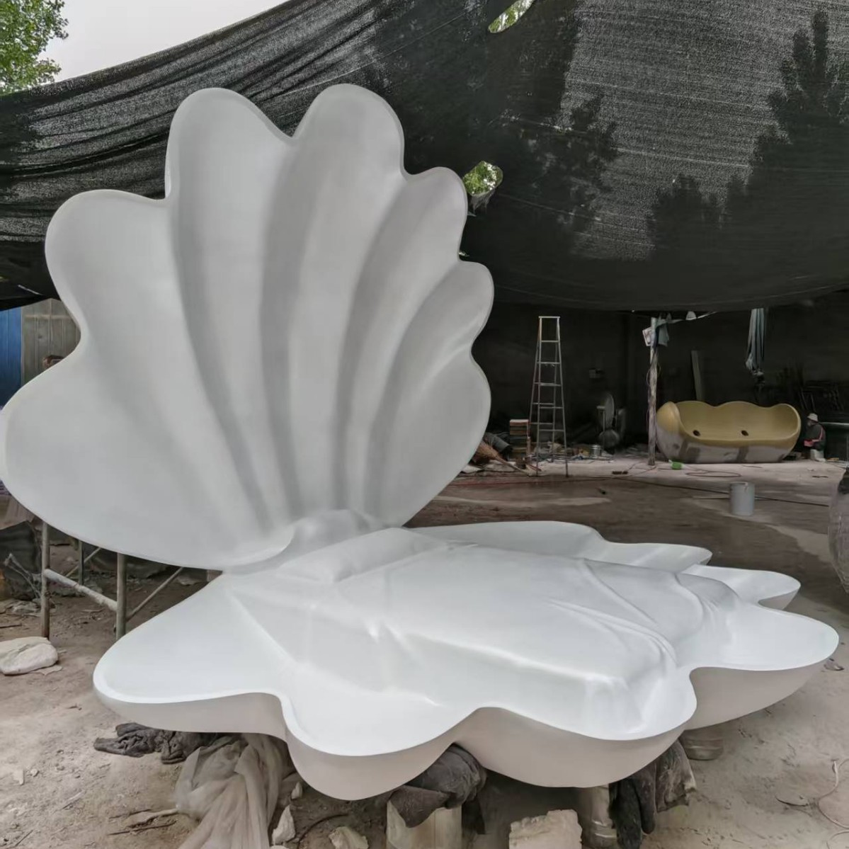 玻璃钢珍珠扇贝模型雕塑海洋主题婚庆背景大贝壳户外装饰摆件