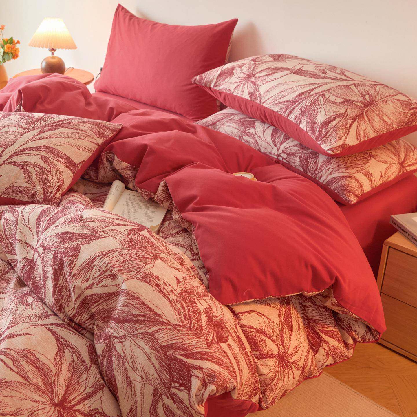 秋冬加厚毛纯四件套全棉上用品磨田园风棉床被套宿舍床单人三9770