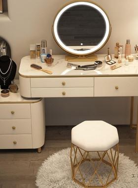 27325实梳木22年新款妆台卧室现代简约轻0奢小户型化妆桌收纳柜一体