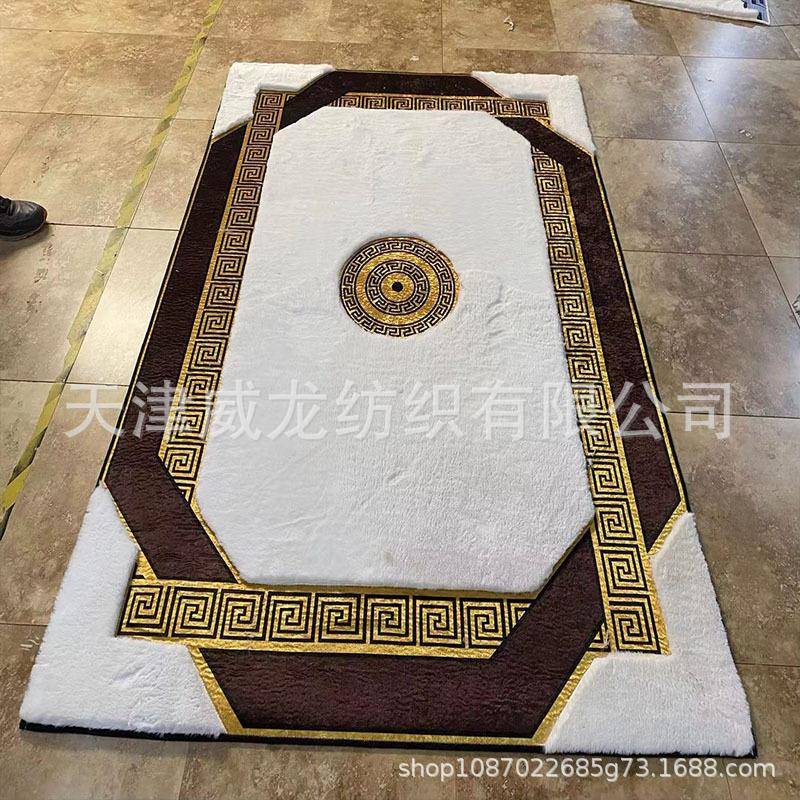厅跨境工厂直家供兔毛拼接45016工艺土耳其款地毯用客地毯仿地垫