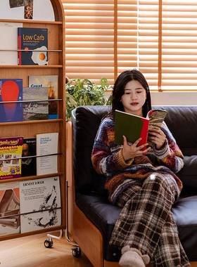 可旋转全身镜书架复中古杂风落地52326移实动志家用穿衣镜子一体