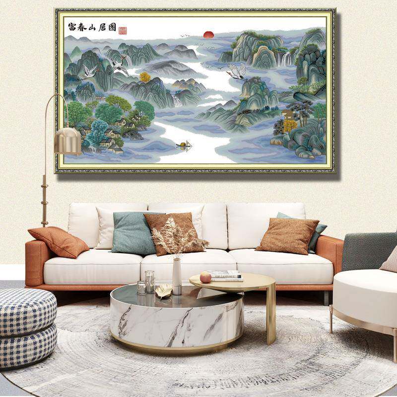 025新2款富春DXU山居图客厅卧室中式清新古韵风山水手工十字景绣
