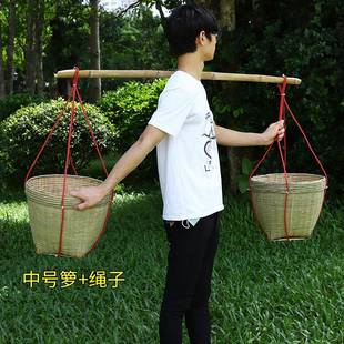 竹手竹F96J6SH7农 扁担箩筐竹编制品喜事道具用筐结婚小篮大号老式