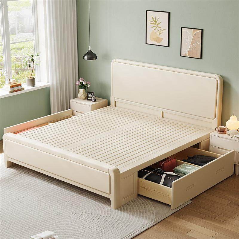 奶油风实床色白1.8米现代简RNN木约轻奢床主1.5m家用双人床储物卧