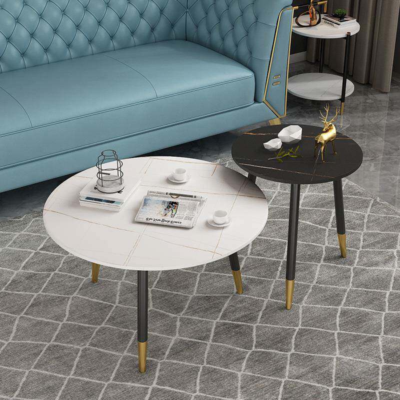 意客式小户型厅圆WQV形茶小几组合宿时尚岩板高低小茶桌多民功能
