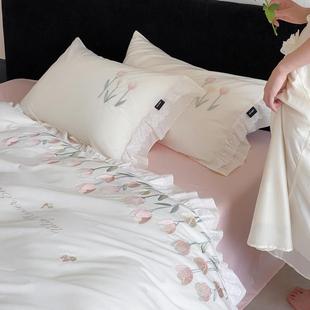 绒棉纯棉四件套上全棉品床单床笠轻奢刺绣刺绣四件被套床用小长清