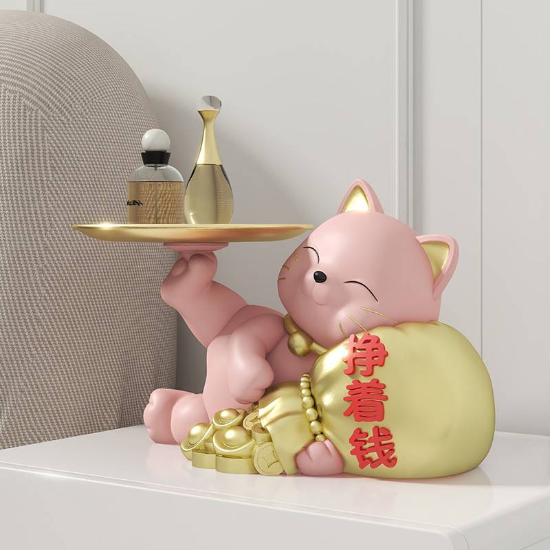 创意托盘猫桌面摆件客厅茶几餐桌电视柜入户玄关书房办公室装饰品
