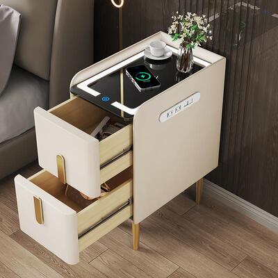 智床能简柜约现代床边柜实木多功能无61794线充指纹头锁卧室小型