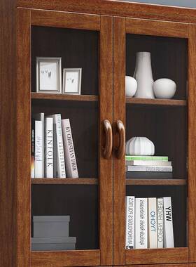 胡木书柜现17424代简约实木书柜桃带璃门书房落储玻物柜书橱组地