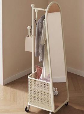 奶油风全身地镜转穿衣镜试衣镜移54295动式旋挂衣架落落地镜一体