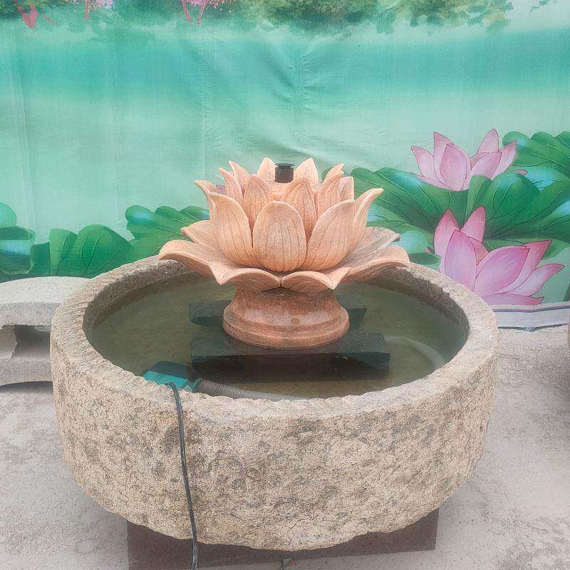 石雕酒莲花大理石晚红花喷水荷喷泉店霞门QEI厅鱼池装饰景观雕刻