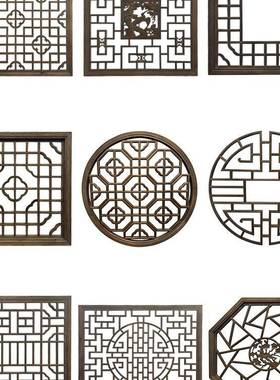 花东阳木雕门窗实31886木格窗仿花格栅中式玄关隔断八角圆形格栅古定