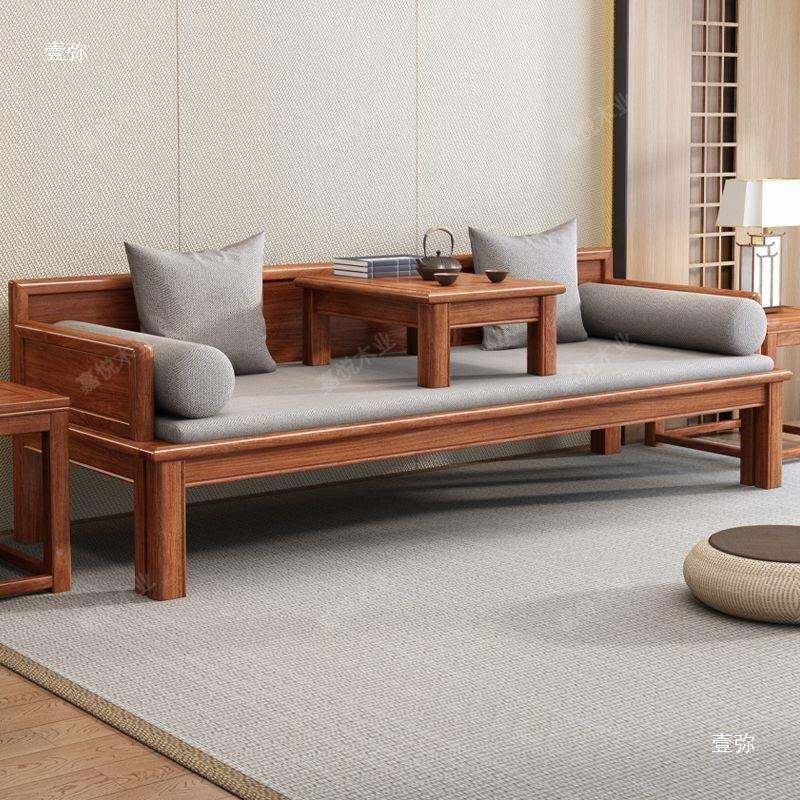 新中一式梨厅木实木罗汉床客家用57135新款简约可推拉体沙发床组