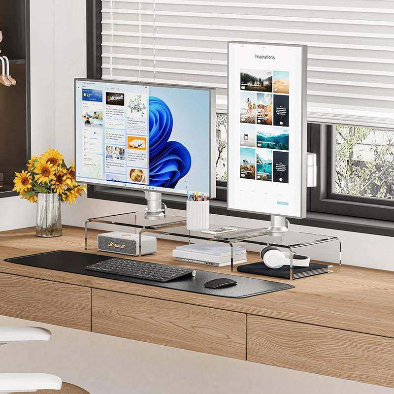 爆款透明亚克力显示器支架底座三层可调式双屏支架附防滑垫