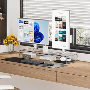 爆款透明亚克力显示器支架底座三层可调式双屏支架附防滑垫