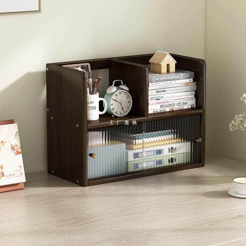 桌上书架小型多层置物架子客厅书桌收纳简易实木书柜宿舍办公室用