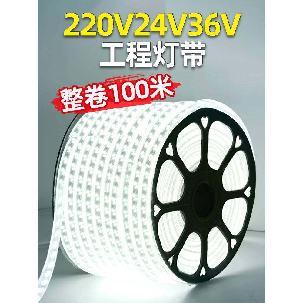 LED灯带220v户外防水地下室隧道工地亮化装饰照明白光灯条24V36V
