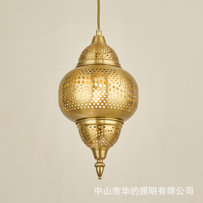 东南亚泰式装修装饰吊灯摩洛哥风格餐厅吊灯个性艺术金色镂空灯具